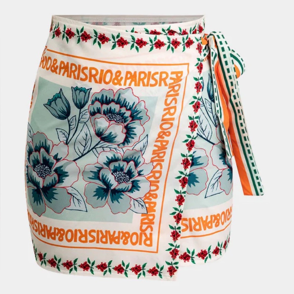 Michas Floral Wrap Mini Skirt Pink Orange Women’s XS NWT